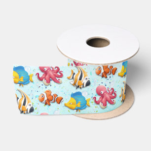 Farbenfrohe tropische Fische Satinband