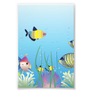 Farbenfrohe tropische Fische und Blasen Fotodruck