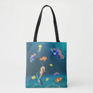 Farbenfrohe tropische Fische und Seepferd Tasche