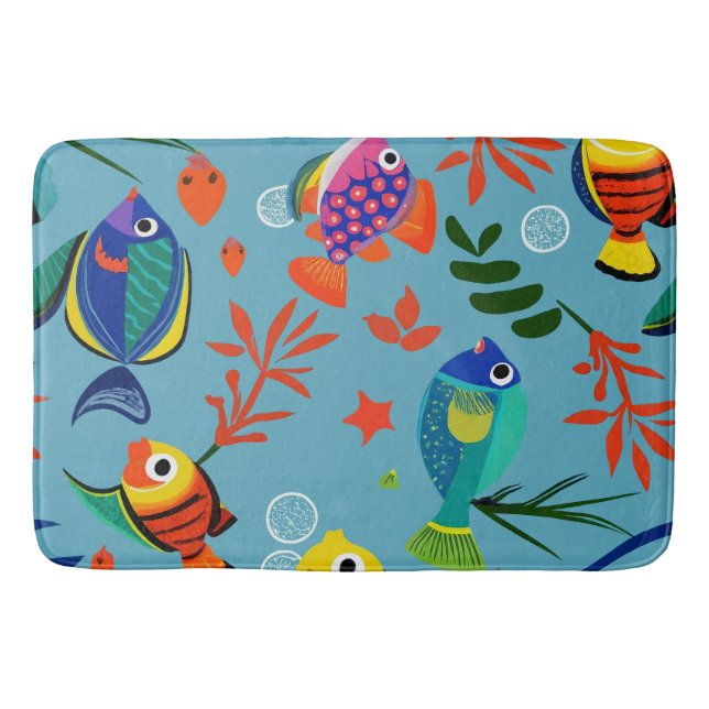 Farbenfrohe tropische Fische unter Wasser Muster Badematte (Vorderseite)