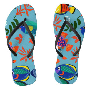 Farbenfrohe tropische Fische unter Wasser Muster Flip Flops