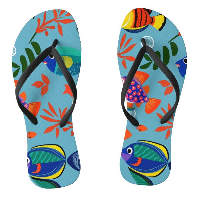 Farbenfrohe tropische Fische unter Wasser Muster Flip Flops (Fußbett)