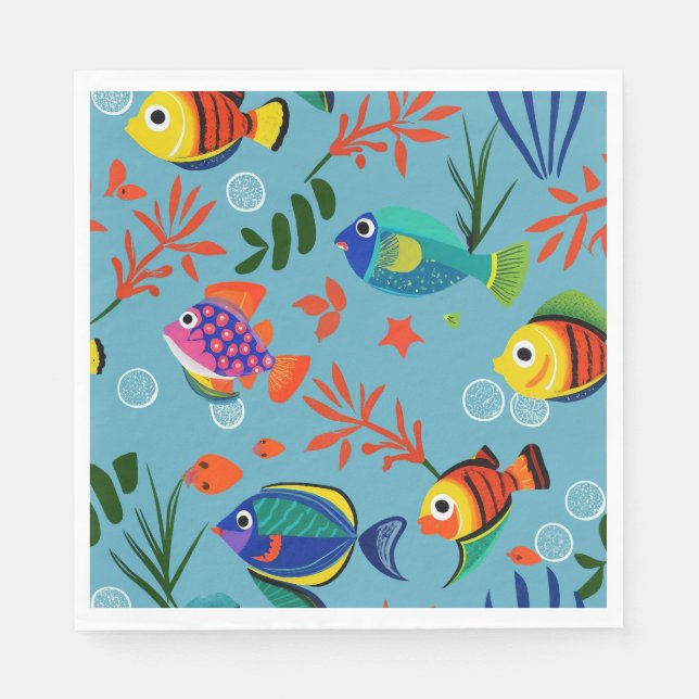 Farbenfrohe tropische Fische unter Wasser Muster Serviette (Vorderseite)