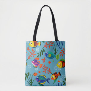 Farbenfrohe tropische Fische unter Wasser Muster Tasche