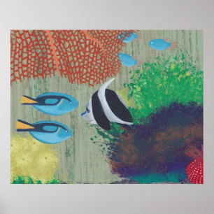 Farbenfrohe tropische Fischmalerei Poster