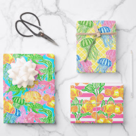Farbenfrohe tropische Fischmuster Geschenkpapier Set