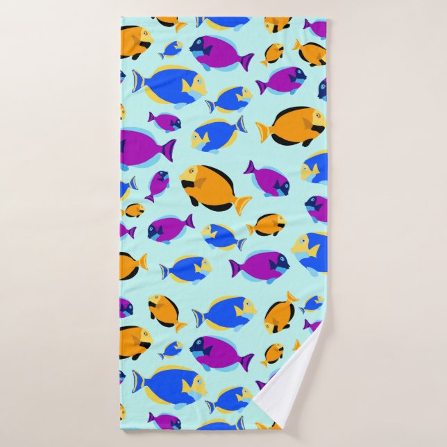 Farbenfrohe tropische Fischmuster im Blauen Meer Badehandtuch (Badehandtuch)