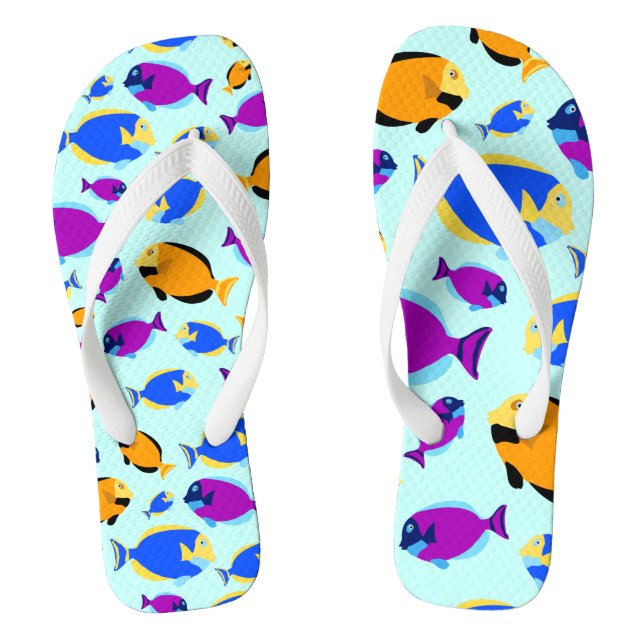 Farbenfrohe tropische Fischmuster im Blauen Meer Flip Flops (Fußbett)