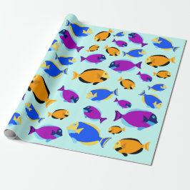 Farbenfrohe tropische Fischmuster im Blauen Meer Geschenkpapier
