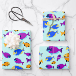 Farbenfrohe tropische Fischmuster im Blauen Meer Geschenkpapier Set