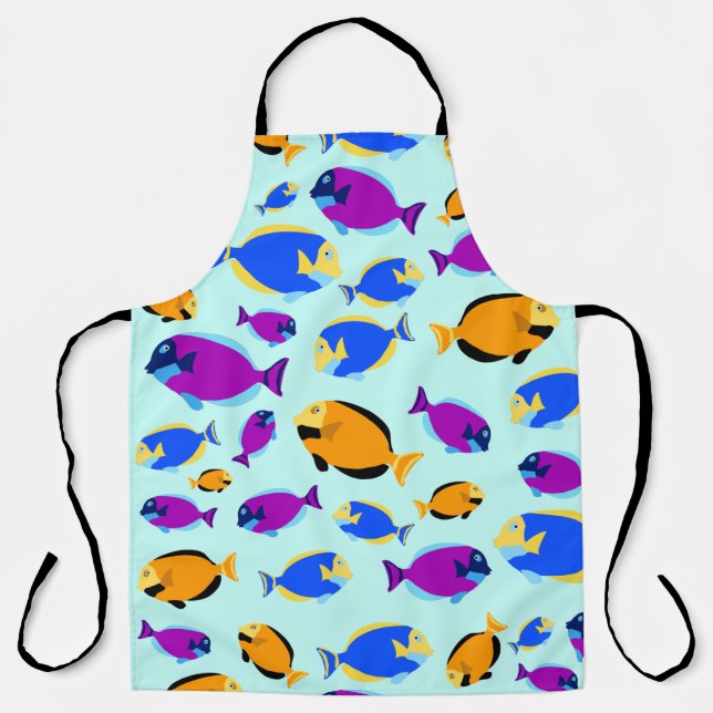 Farbenfrohe tropische Fischmuster im Blauen Meer Schürze (Vorderseite)