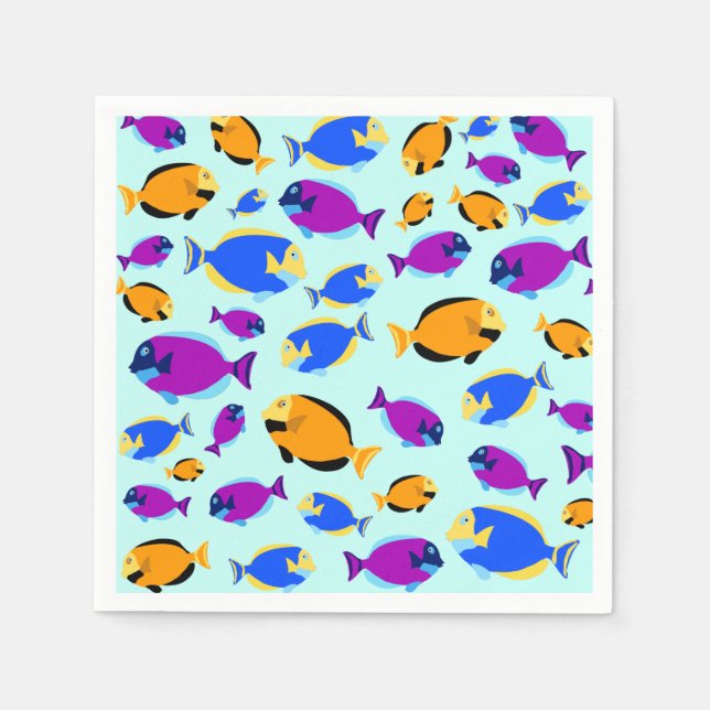 Farbenfrohe tropische Fischmuster im Blauen Meer Serviette (Vorderseite)