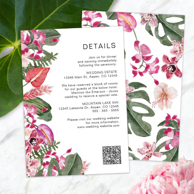 Farbenfrohe tropische Flora Begleitkarte (Colorful Tropical Floral Watercolor Enclosure Card QR Code by Painted Paperie
)
