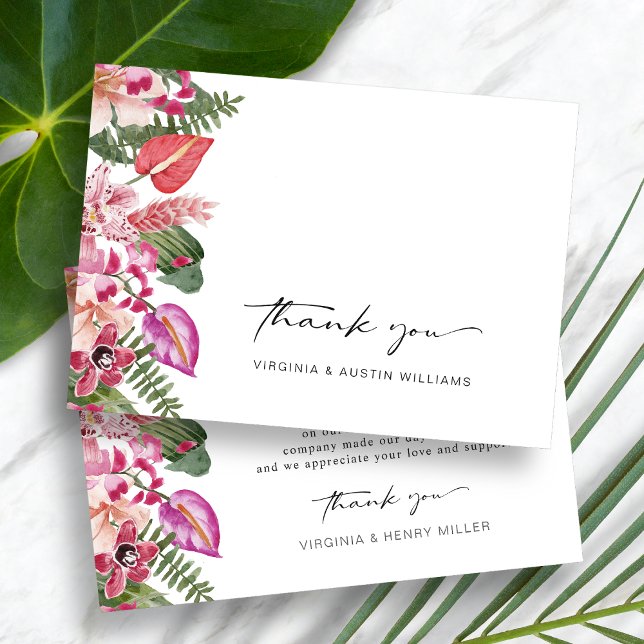 Farbenfrohe tropische Flora Dankeskarte (Colorful Watercolor Tropical Floral Wedding Thank You Card by Painted Paperie
)