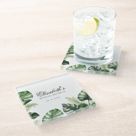 Farbenfrohe tropische Flora | Grünes Brautparty Glasuntersetzer