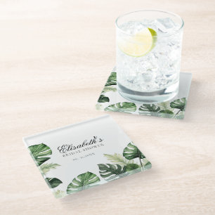 Farbenfrohe tropische Flora   Grünes Brautparty Glasuntersetzer