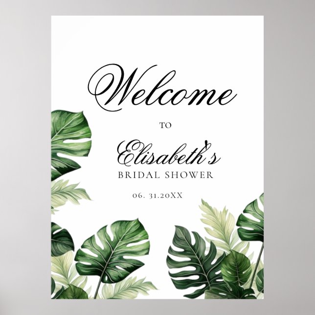Farbenfrohe tropische Flora | Grünes Brautparty Poster (Vorne)