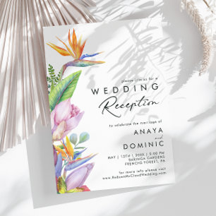 Farbenfrohe tropische Flora   Hochzeitsempfang Einladung
