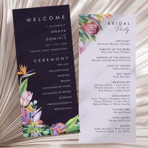 Farbenfrohe tropische Flora Lila Hochzeitsprogra Programm