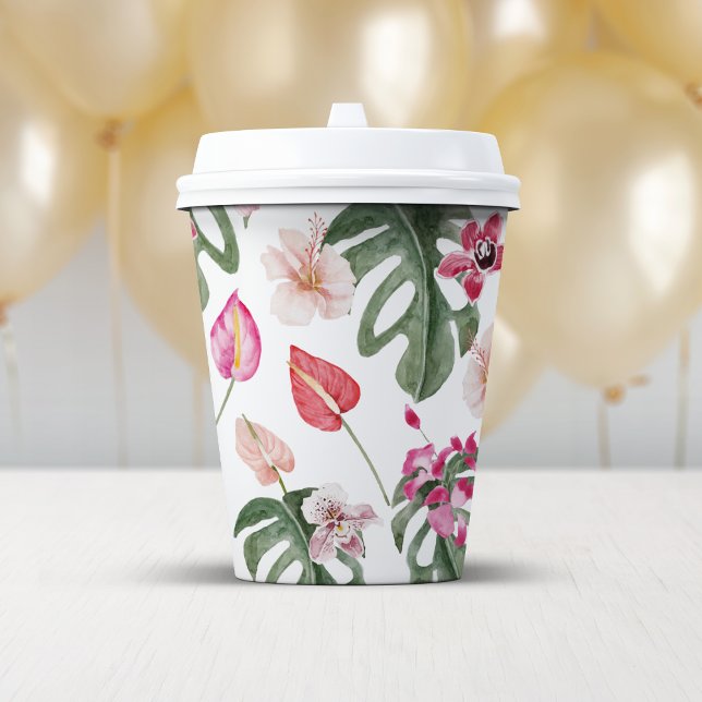 Farbenfrohe tropische Flora Pappbecher (Colorful Tropical Floral Decor Paper Cups by Painted Paperie
)
