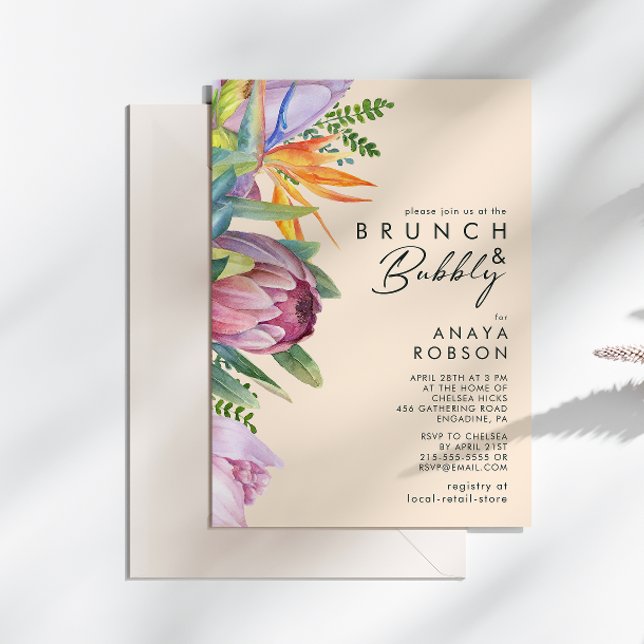 Farbenfrohe tropische Flora | Peach Brunch and Bub Einladung (Von Creator hochgeladen)