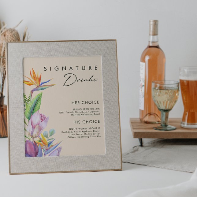 Farbenfrohe tropische Flora | Peach Signature Drin Poster (Von Creator hochgeladen)