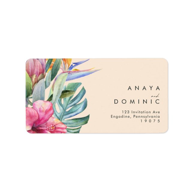 Farbenfrohe tropische Flora | Peach UAWG Address Adressaufkleber (Vorne)
