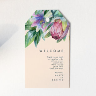 Farbenfrohe tropische Flora Peach Wedding Welcom Geschenkanhänger