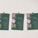 Farbenfrohe tropische, florengrüne Tischnummer<br><div class="desc">Diese farbenfrohe tropische, grüne Tischnummer ist perfekt für Ihr modernes boho Ziel, grün, lila, pfirsichfarben Hochzeit. Das Design besticht durch ein elegantes Bouquet mit klassischem Aquarell und Blume, zu denen u.a. Salbeigrün Eukalyptus, Lila und Rot Protea, rot-rosa Hibiskus, Orange und Blau des Paradieses und dunkelgrüne Palmenblätter zählen. Das Design ist...</div>