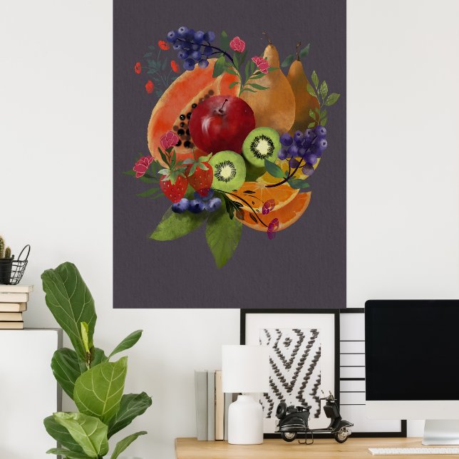 Farbenfrohe tropische Früchte - Stillleben - Obstk Poster (Heimbüro)