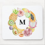 Farbenfrohe Tropische Fruchtsaftfresse Mousepad<br><div class="desc">Mousepad mit tropischen Früchten, bestehend aus Aquarellaprikot, Ananas, Mango, Papaya, Dragonfruit, Limon, Kiwi, Granatapfel, Feigen, Bananen und Avocado-Kranz. Personalisieren Sie diese, indem Sie Ihre bevorzugte Initial. Dieses tropische Fruchtmousepad ist ein personalisiertes Monogramm-Geschenk.</div>