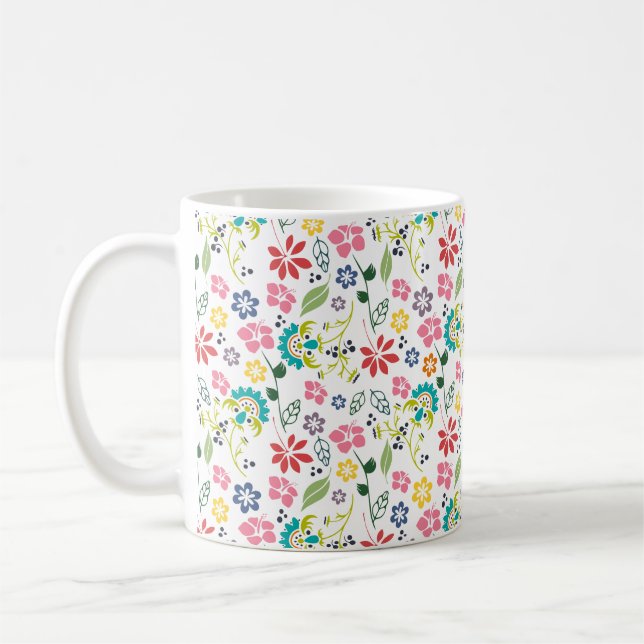 Farbenfrohe tropische Frühlingsblumen Kaffeetasse (Links)