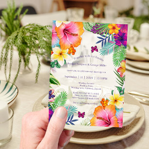 Farbenfrohe tropische hawaiianische Blumenhochzeit Acryleinladungen