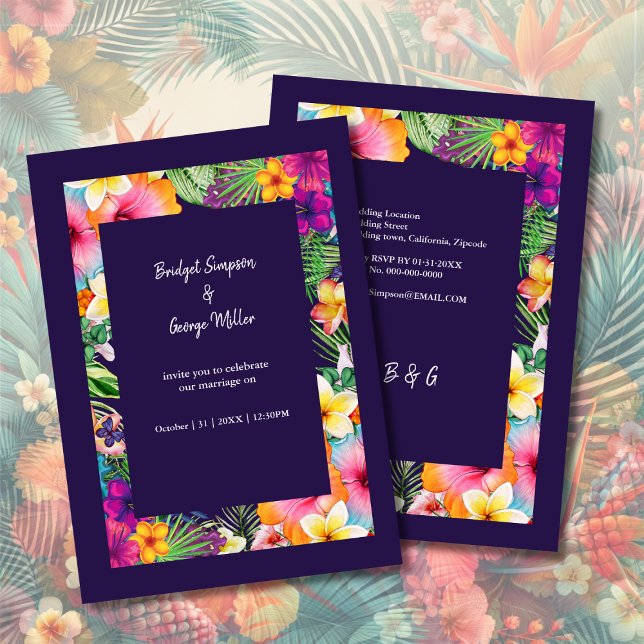 Farbenfrohe tropische hawaiianische Hochzeit Einladung (Von Creator hochgeladen)