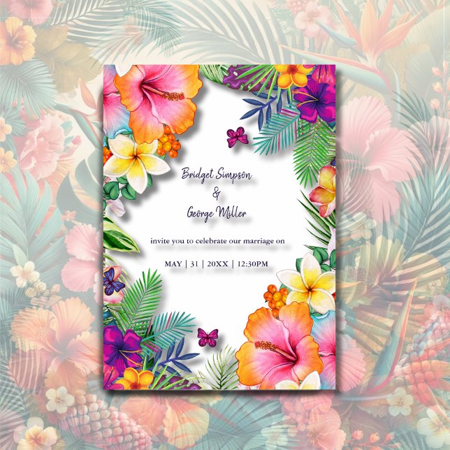 Farbenfrohe tropische hawaiianische Hochzeit Einladung (Von Creator hochgeladen)