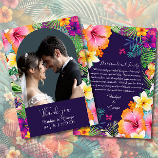 Farbenfrohe tropische hawaiianische Hochzeit & Fot Dankeskarte