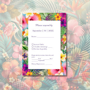Farbenfrohe tropische hawaiianische Hochzeit RSVP Karte