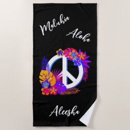 Farbenfrohe tropische hawaiianische Liebe Black Strandtuch