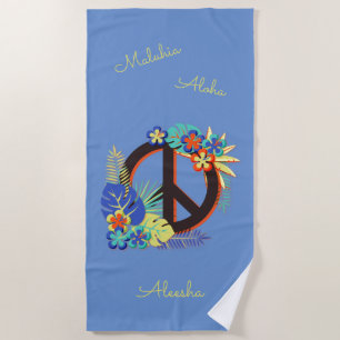 Farbenfrohe tropische hawaiianische Liebe Name Blu Strandtuch