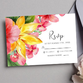 farbenfrohe tropische Hochzeit mit exotischen Pfla RSVP Karte
