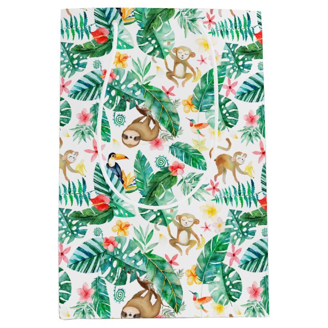 Farbenfrohe tropische Jungle-Tiermuster Mittlere Geschenktüte (Vorderseite)