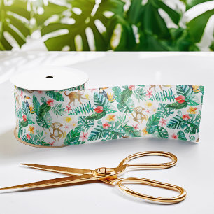 Farbenfrohe tropische Jungle-Tiermuster Satinband