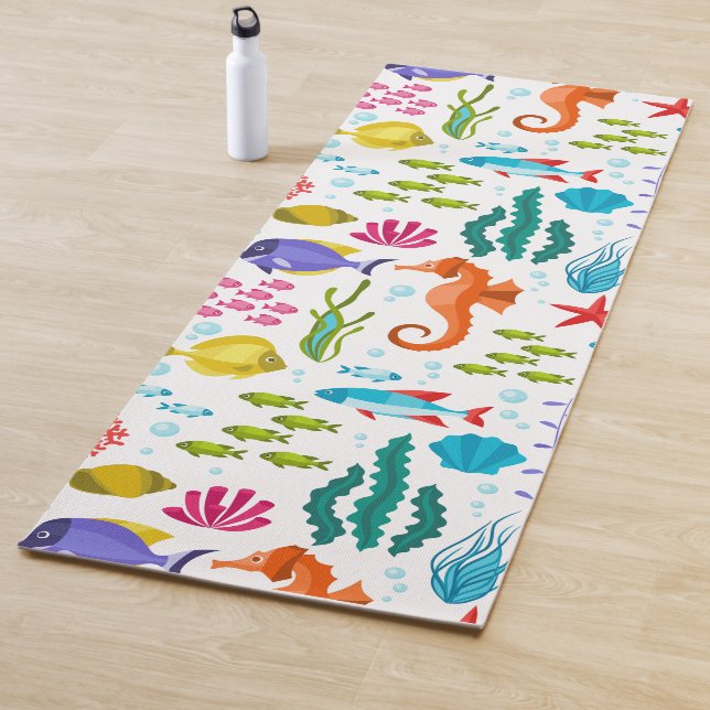 Farbenfrohe tropische Meerestiere und Tiermuster Yogamatte (Beispiel)