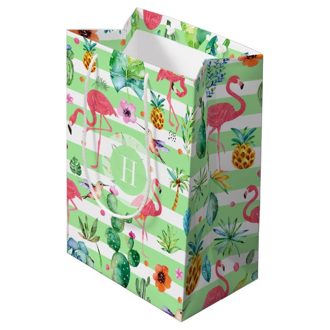 Farbenfrohe tropische Muster Mittlere Geschenktüte (Rückseite Schrägansicht)