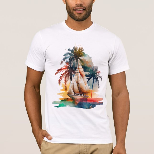 Farbenfrohe tropische Palme und T - Shirt des Sail (Vorderseite)