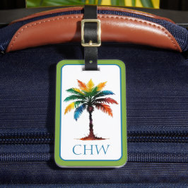 Farbenfrohe tropische Palmenbaum-Monogramm Gepäckanhänger