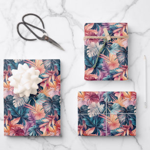 Farbenfrohe tropische Palmfronten Geschenkpapier Set