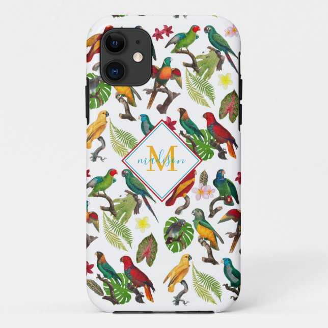 Farbenfrohe tropische Papageien-Blätter, Blume-Mon Case-Mate iPhone Hülle (Rückseite)