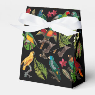 Farbenfrohe tropische Papageien, Blätter und Blume Geschenkschachtel