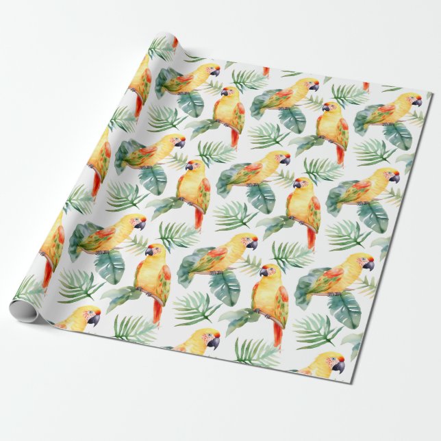 Farbenfrohe tropische Papageienmuster Geschenkpapier (Ungerollt)